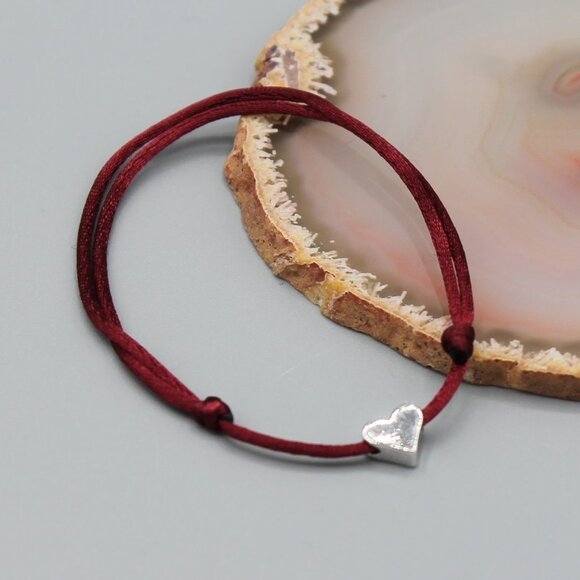 Jewelry heart burgundy silver string bracelet adjustable fashion delicate brand - Picture 1 of 7